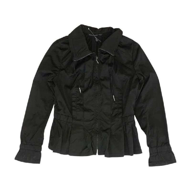Black Solid Lightweight Jacket Zip Front Button Front Snap Front