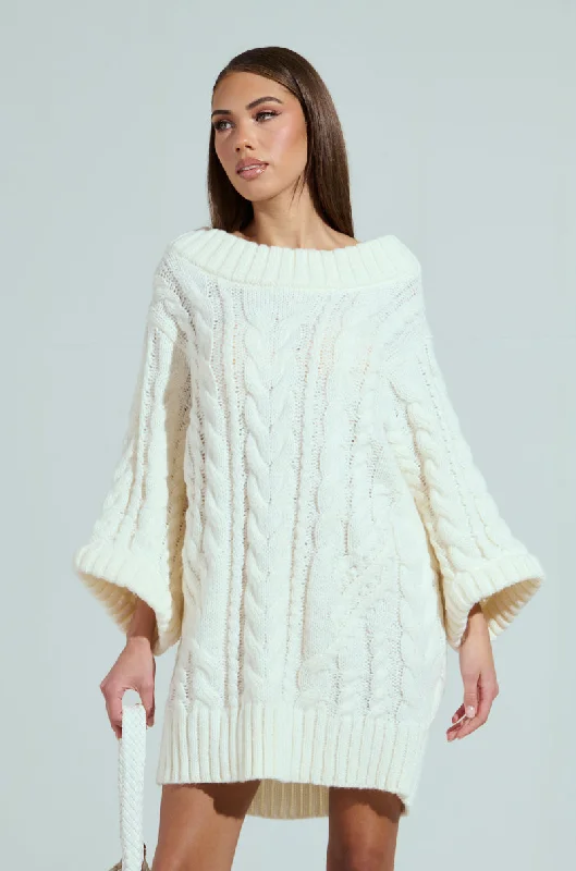 LALA LOVE YOU SWEATER DRESS Collared Crew Neck Turtle Neck