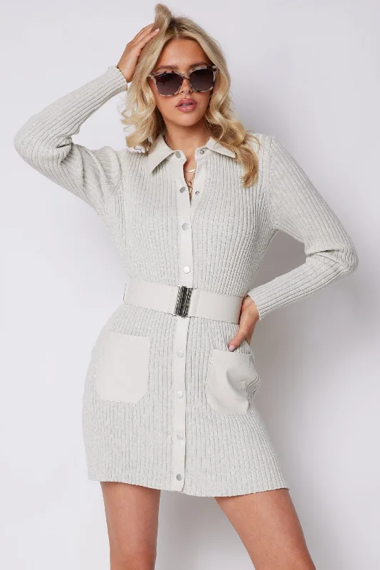 Dawn Belted Rib Knit Sweater Dress Fitted Loose Oversized