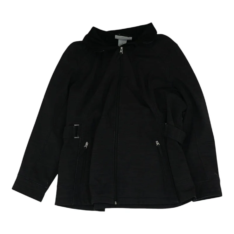 Black Striped Lightweight Jacket Notch Collar Peter Pan Collar Cowl Neck