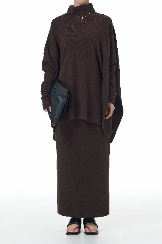 Deep Brown Kaftan & Skirt Co-ord asymmetrical skirt cut