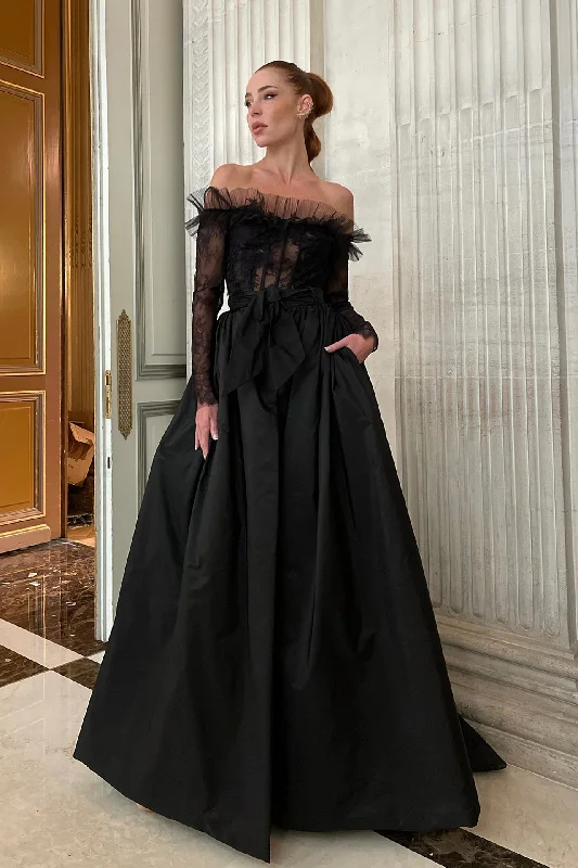 Illusion lace top with taffeta skirt linen skirt natural