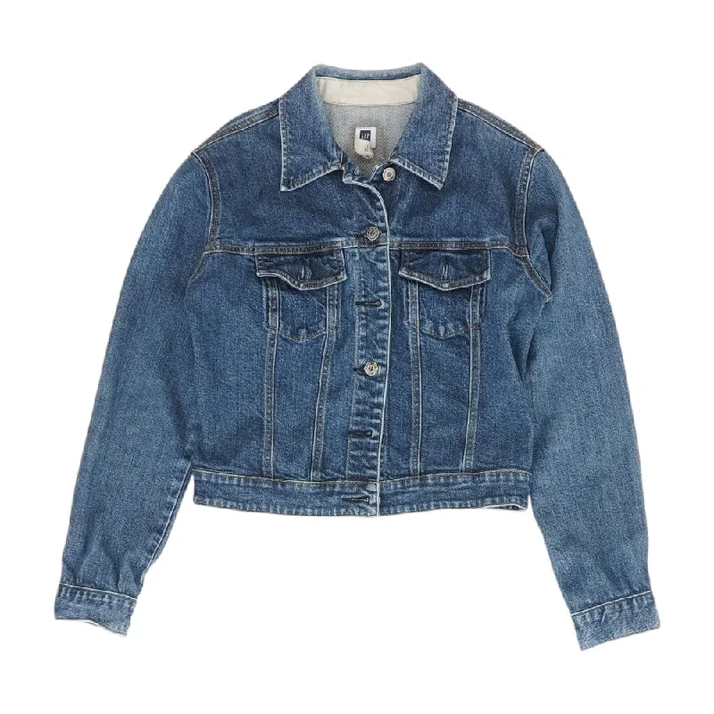 Blue Solid Denim Jacket One-Shoulder Jacket Off-the-Shoulder Jacket Asymmetrical Jacket