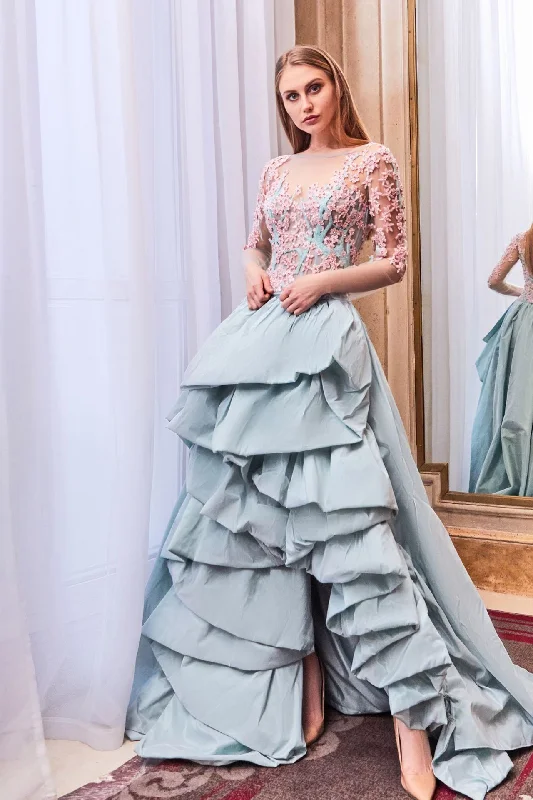 Embroidered long sleeves top with ruffled skirt wool skirt thick