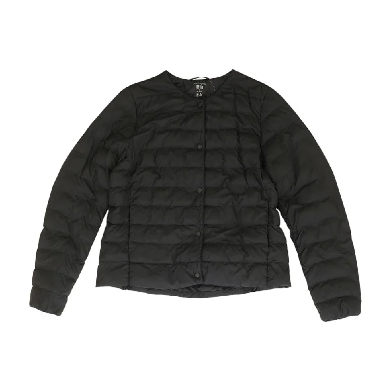 Black Solid Puffer Jacket Fleece Fabric Down Fabric Feather Fabric
