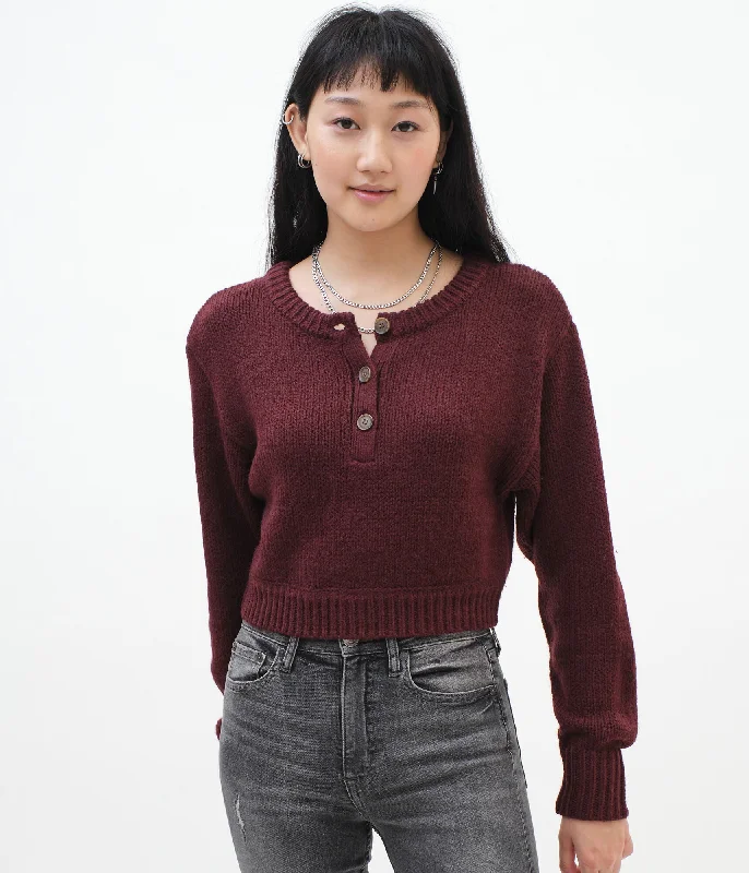 Aeropostale Oversized Sleeve Cropped Henley Sweater*** Faux Fur Fabric Real Fur Fabric Shearling Fabric