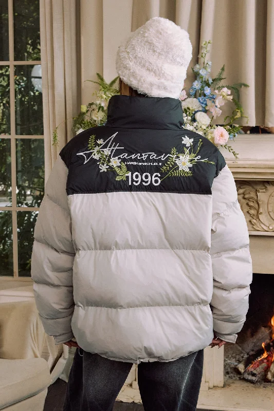 Handwritten Floral Embroidered Puffer Jacket Wool Fabric Cashmere Fabric Tweed Fabric