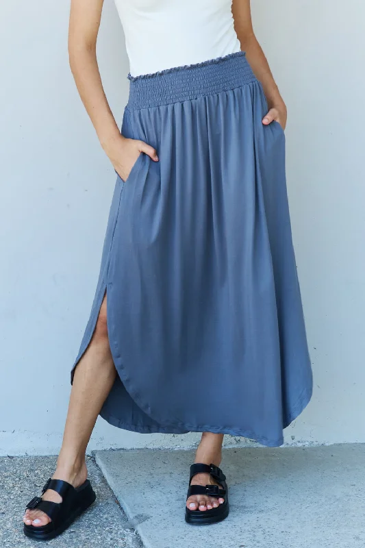 Doublju Comfort Princess Full Size High Waist Scoop Hem Maxi Skirt in Dusty Blue wool skirt sturdy