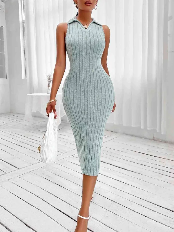 Johnny Collar Sleeveless Sweater Dress Transparent Opaque Sheer
