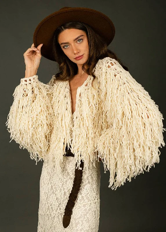 Paulie Fringe Jacket in Cream Quilted Jacket Puffer Jacket Insulated Jacket