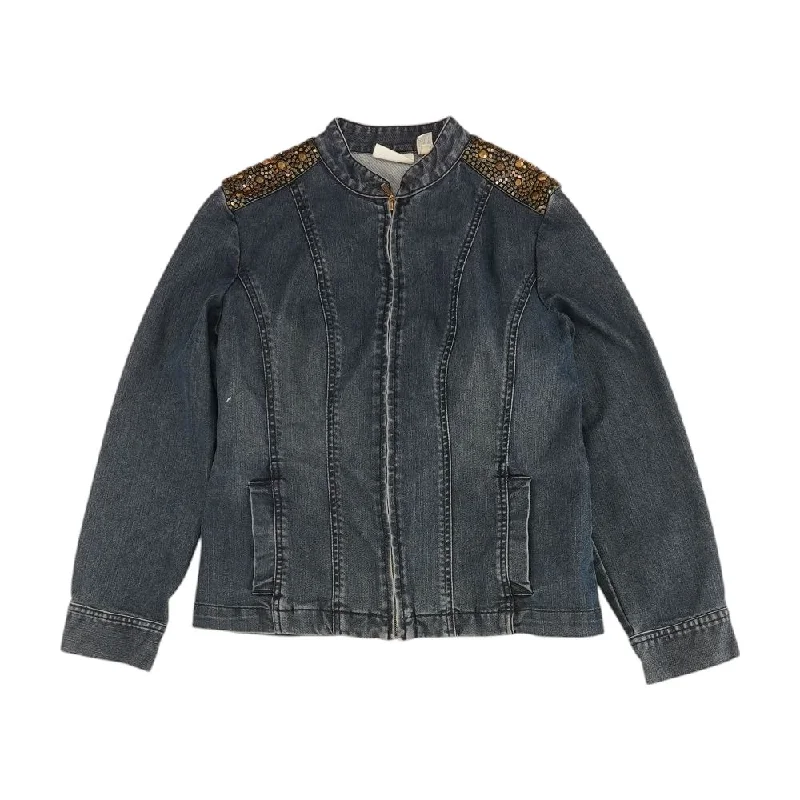 Blue Solid Denim Jacket Knit Jacket Woven Jacket Fleece Jacket