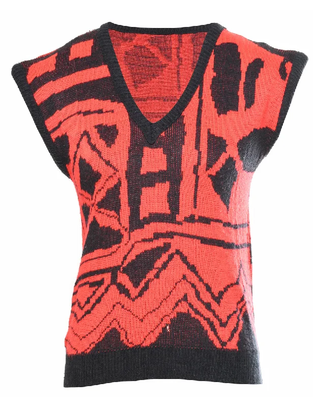 Patterned Sweater Vest - S Ribbed Striped Patterned
