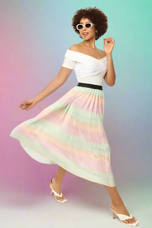 Unique Vintage Pastel Ombre Pleated Hilty Skirt linen skirt natural