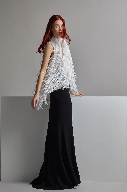 Feathered top with skirt wool skirt breathable