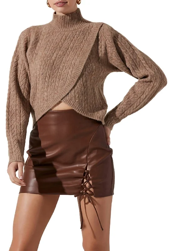 Ember Wrap Front Turtleneck Sweater in Mocha Neon Metallic Matte