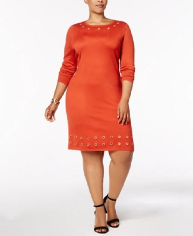 Ny Collection Women's Plus Size Grommet-Trim Sweater Dress, Dina, 2X Embroidered Appliqued Beaded