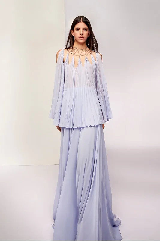 Cape shape cut out top with flowy skirt spandex blend skirt