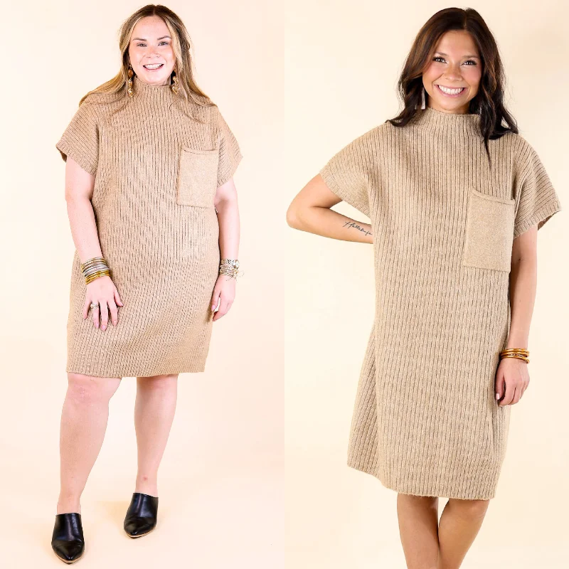City Sights Cap Sleeve Sweater Dress in Oatmeal Beige Casual Formal Business