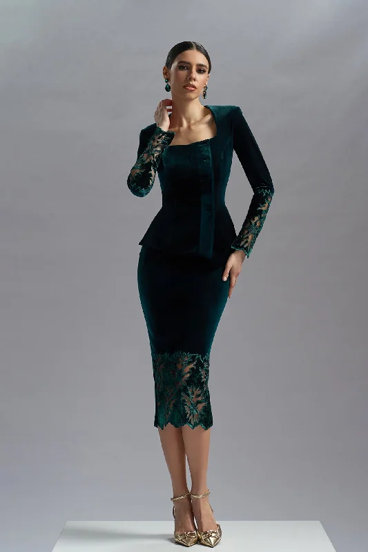 Green velvet top with midi skirt velvet skirt rich