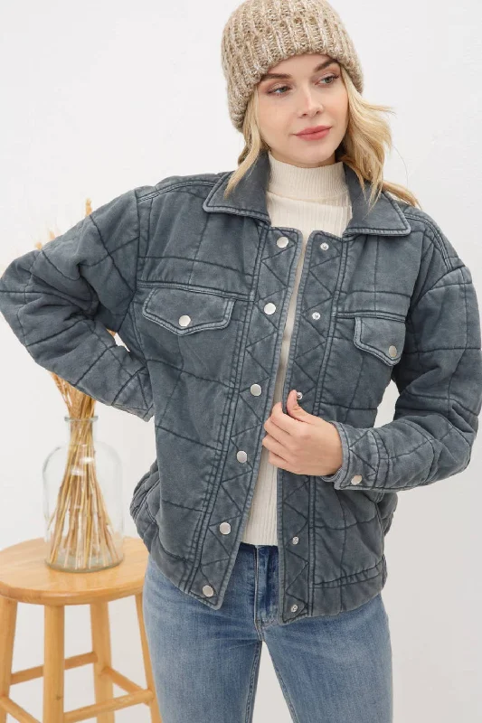 Stone Washed Quilted Jacket Denim Fabric Leather Fabric Suede Fabric