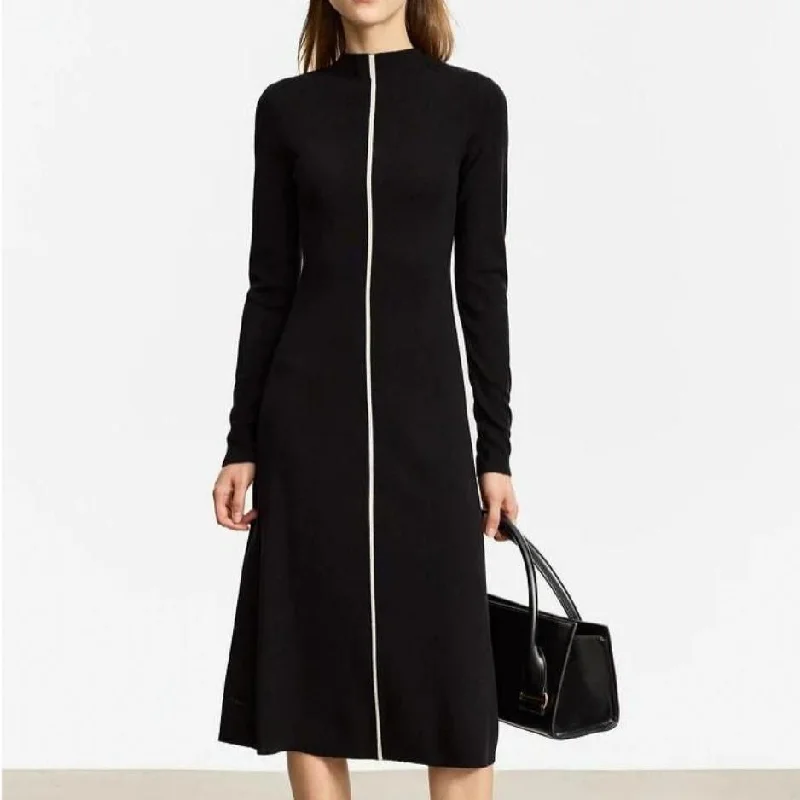 Elegant Autumn A-line Sweater Dress Machine Wash Dry Clean Hand Wash
