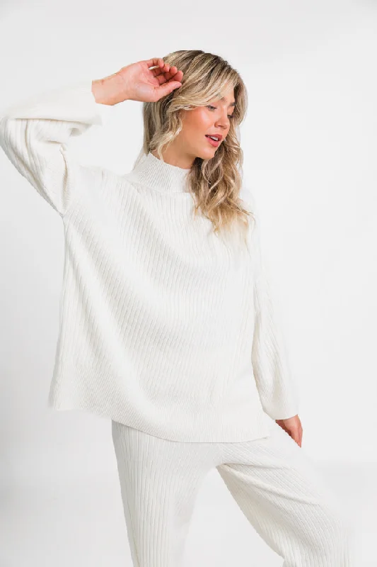 Good To Go Cream Mock Neck Ribbed Sweater FINAL SALE Tailored Straight A-Line
