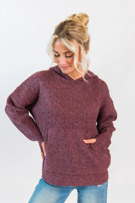 Found Your Love Wine Oversized Waffle Hooded Sweater FINAL SALE High Neck Crew Neck V-Neck