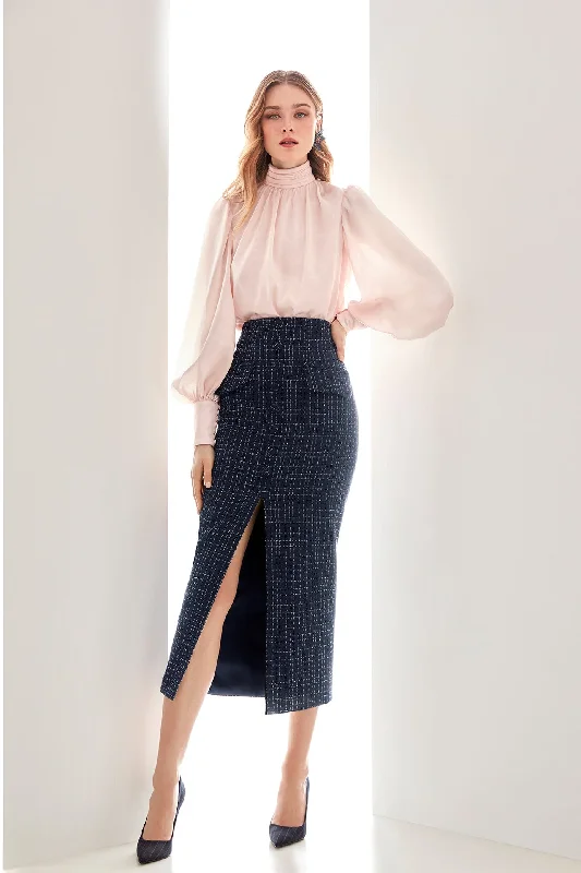 Satin top with midi skirt wool skirt sturdy