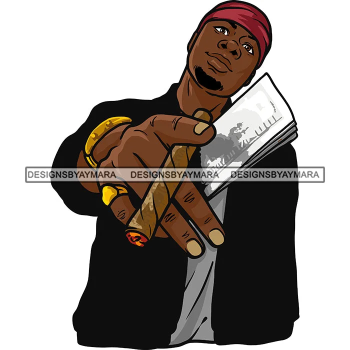 Black Beard Man Standing Wearing Jacket Beanie Cap Holding Cigarette Cigar Cash Money Golden Gold Watch Ring Gangster Hustler Hustle Dope Street Gangster Bisep Nubian African American Boy SVG JPG PNG Vector Clipart Cricut Silhouette Cut Cutting Wool Fabric Cashmere Fabric Tweed Fabric