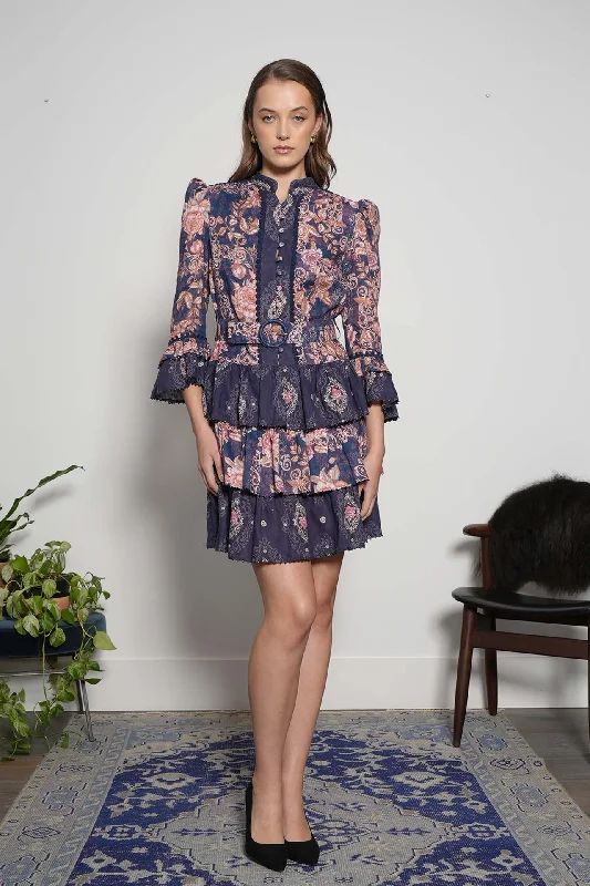 Printed top with mini skirt silk skirt elegant