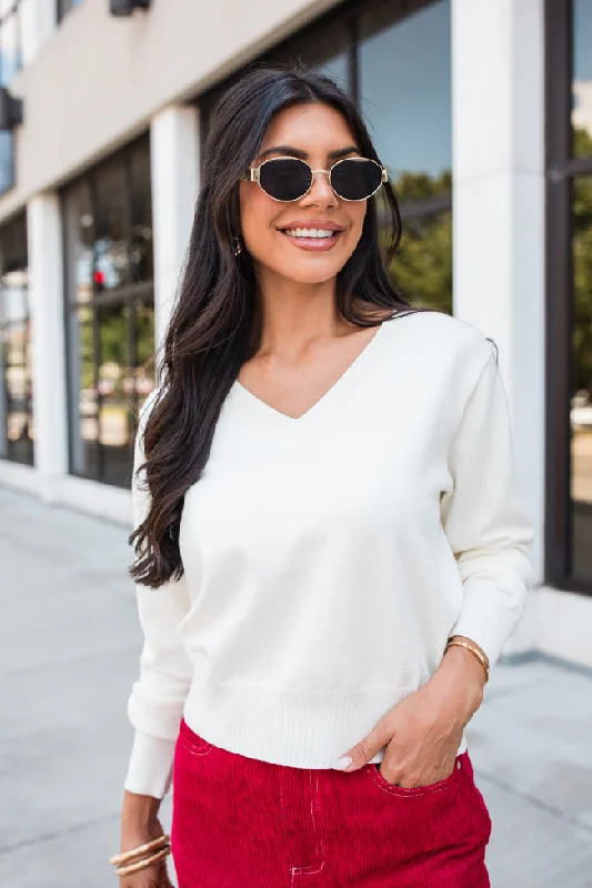 Let's Be Honest Ivory V-Neck Sweater FINAL SALE Cotton Fabric Linen Fabric Terry Fabric Let's Be Honest Ivory V-Neck Sweater FINAL SALE Cotton Fabric Linen Fabric Terry Fabric