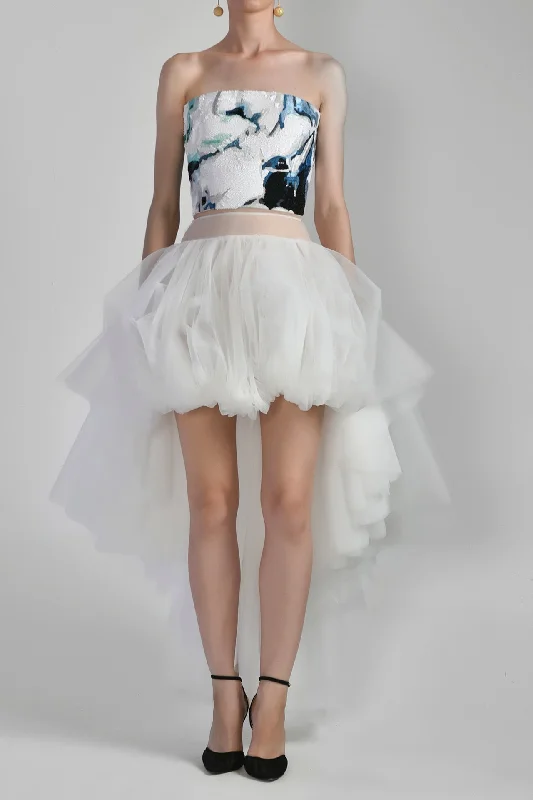 Fully beaded top with high-low skirt cashmere skirt fine