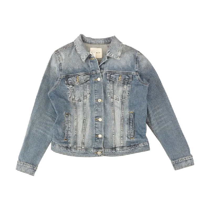 Blue Solid Denim Jacket Faux Fur Fabric Real Fur Fabric Shearling Fabric
