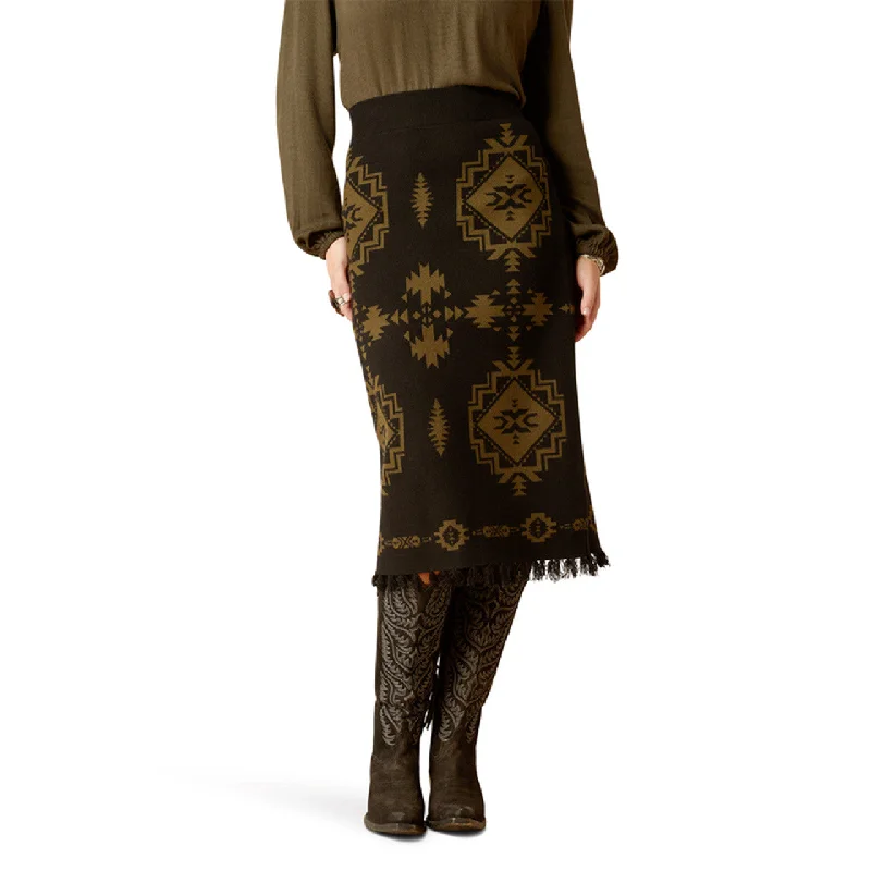 Ariat Women's Caldera Sweater Skirt in Black & Relic Aztec Velvet Chenille Corduroy