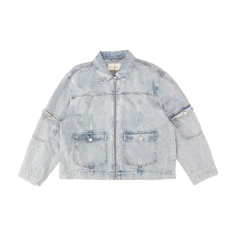 Blue Solid Denim Jacket Cotton Fabric Linen Fabric Terry Fabric