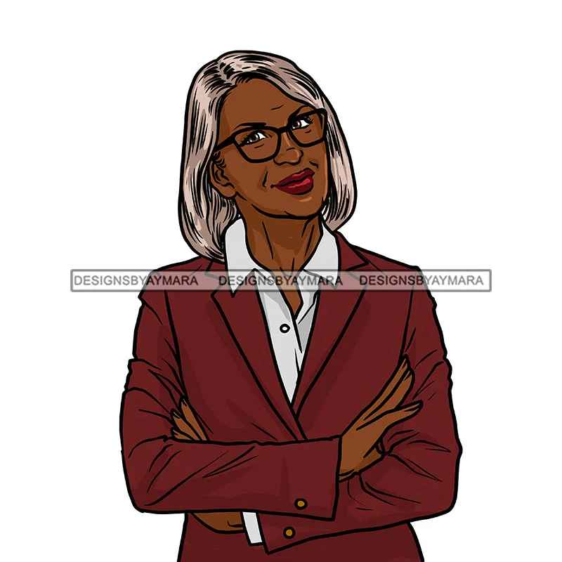 Black Woman Senior Citizen Granny Grandma Gray Hair Eyeglasses Maroon Burgundy Jacket Arms Crossed Ey Skillz JPG PNG Clipart Cricut Silhouette Cut Cutting Zippered Jacket Buttoned Jacket Snapped Jacket