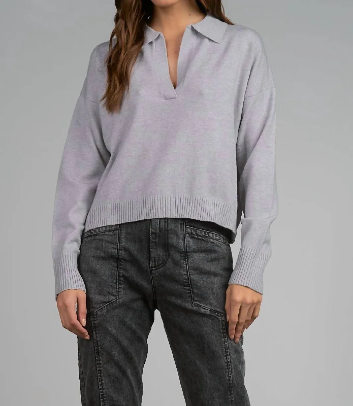Kristie V Neck Collared Sweater in Grey Lightweight Heavyweight Midweight