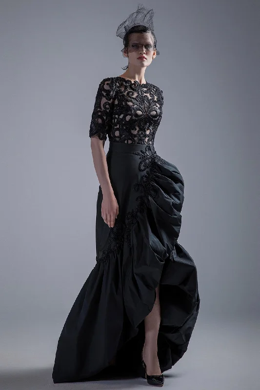 Embelished floral top with ruffled taffeta skirt floral skirt print