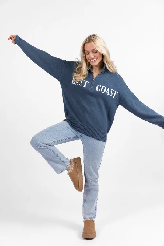 Roll With It Navy East Coast Quarter Zip Sweater FINAL SALE Zippered Buttoned Snapped Roll With It Navy East Coast Quarter Zip Sweater FINAL SALE Zippered Buttoned Snapped