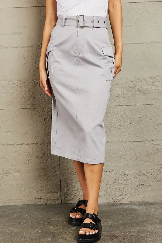 HYFVE Professional Poise Buckled Midi Skirt denim skirt fashionable