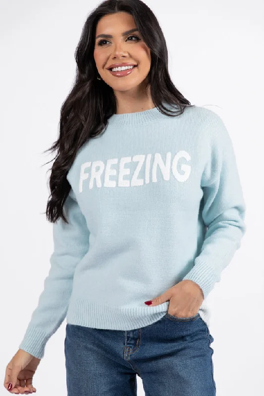 Always Freezing Blue Crew Neck Sweater FINAL SALE Stretchy Elastic Breathable