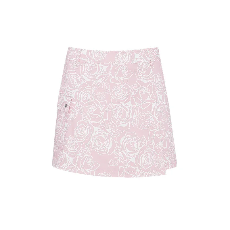 SVG Golf Pink Rose Print Skirt with Pockets chiffon skirt floaty