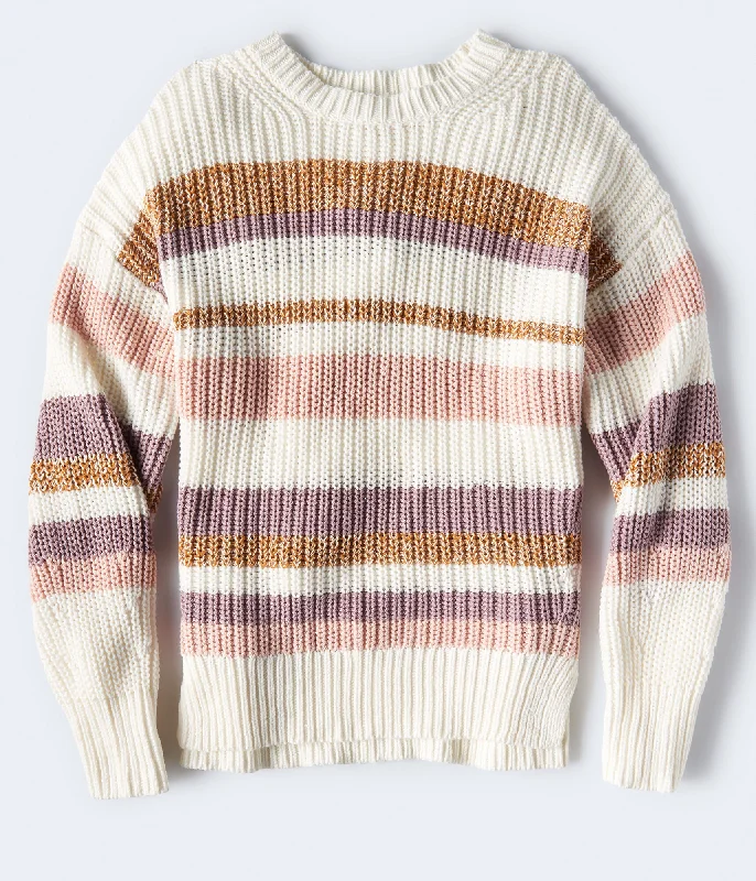 Aeropostale Multi-Stripe Crew Sweater Hooded Sweater Collared Sweater Shawl Collar