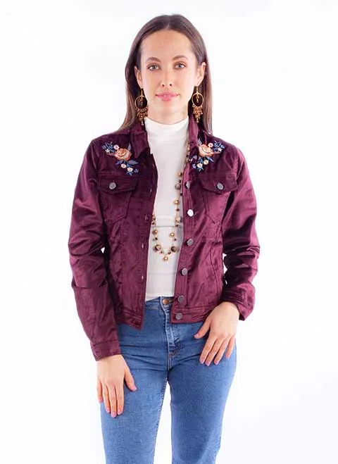 Embroidered Velvet Jacket Welt Pockets Slit Pockets Flap Pockets