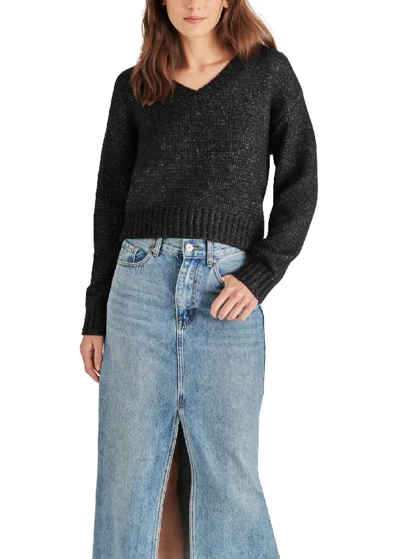 Houston Sweater In Black Solid Color Striped Floral Print