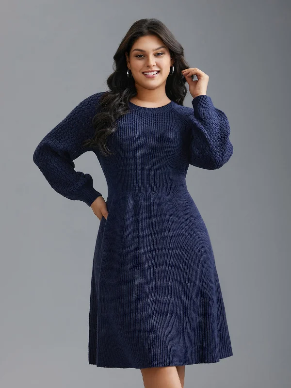 Plain Pit Strip Raglan Sleeve Sweater Dress Elasticated Padded Insulated