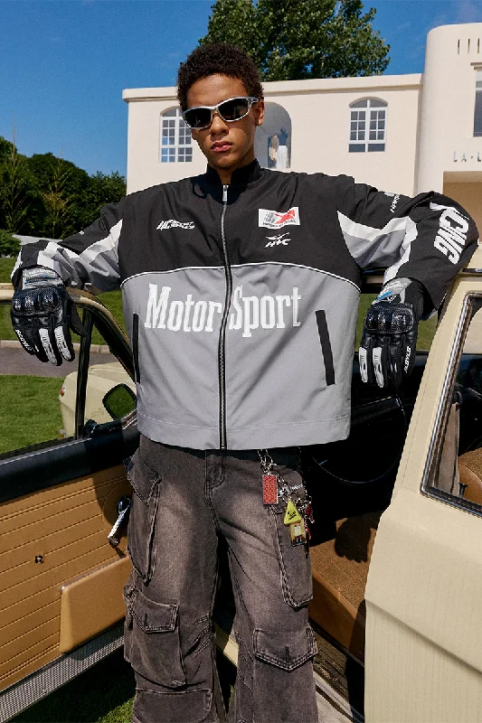 Vintage Embroidered Racing Coach Jacket One-Shoulder Jacket Off-the-Shoulder Jacket Asymmetrical Jacket