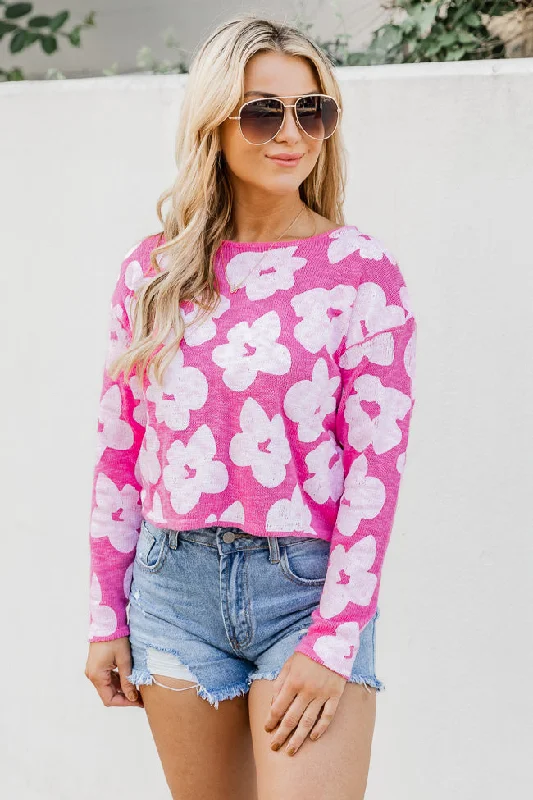 Hard To Focus Hot Pink Floral Sweater FINAL SALE Hooded Caped Shawl Collar
