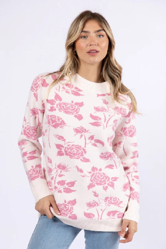 Feeling Like Love Ivory and Pink Floral Crew Neck Sweater FINAL SALE Cashmere Blend Cotton Blend Poly Blend Feeling Like Love Ivory and Pink Floral Crew Neck Sweater FINAL SALE Cashmere Blend Cotton Blend Poly Blend