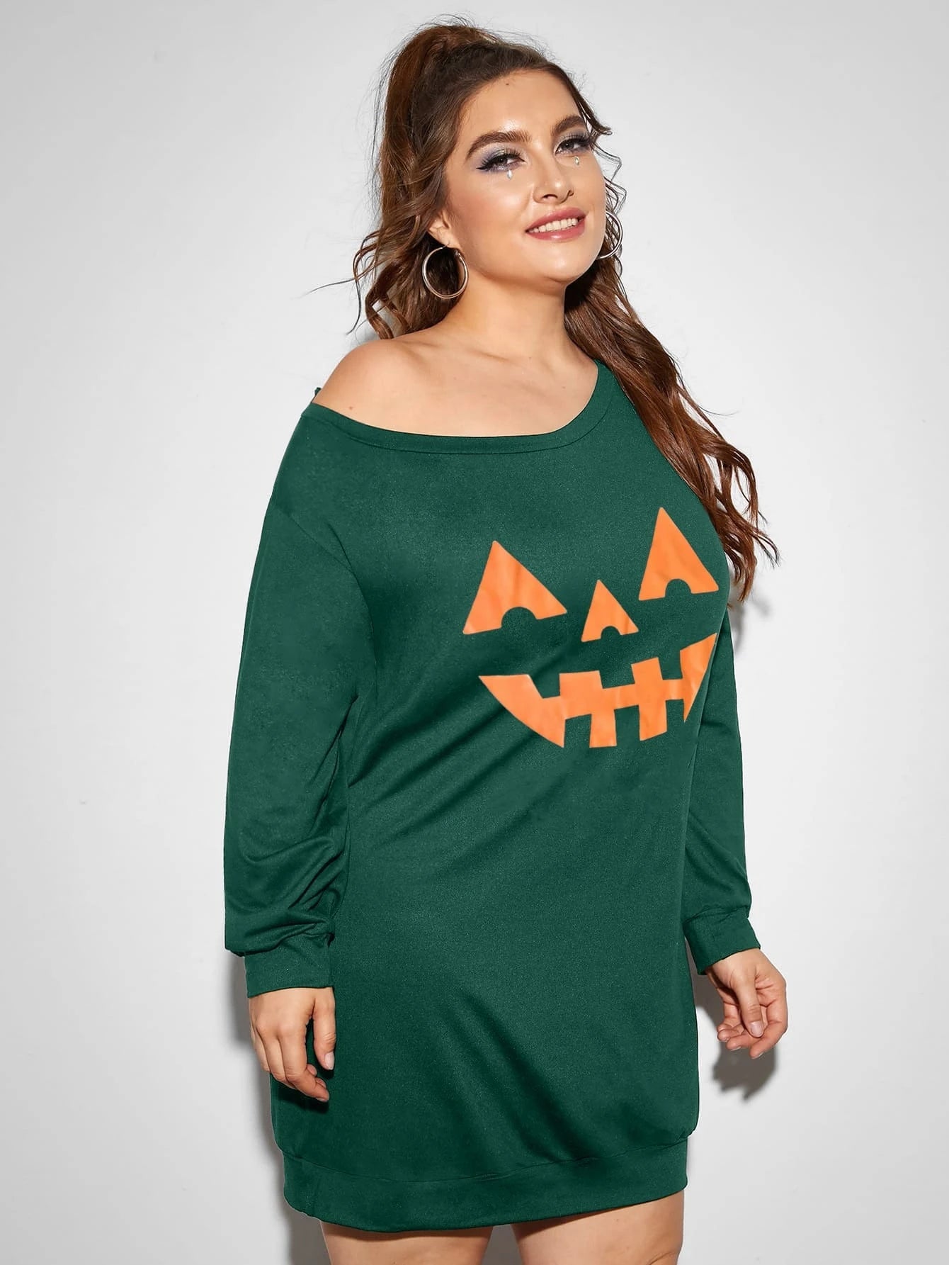 Green Jack O' Lantern Sweater Dress Layered Multi-layer Single Layer
